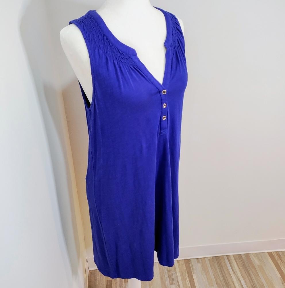 Lilly Pulitzer Esse Royal Blue Sleeveless Midi Shift Dress w/ Button Detail in M - Picture 3 of 10